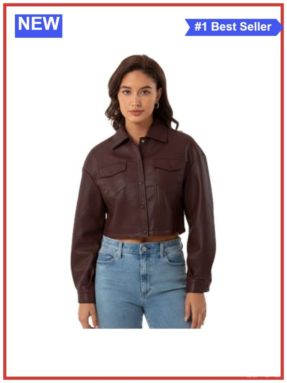 Faux Leather Cropped Moto Biker Jacket Button Down Party Coat